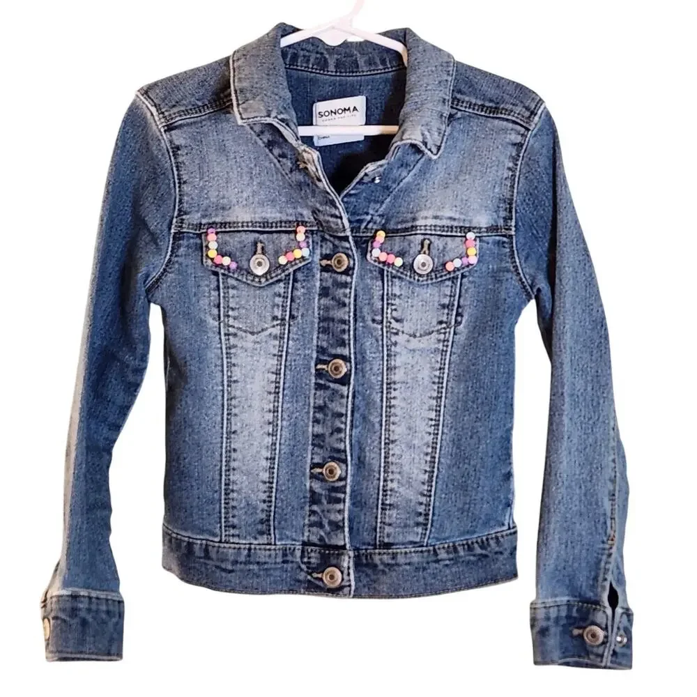 CUSTOM Hand Embroidered Denim Jacket with Beads, Child Size 6